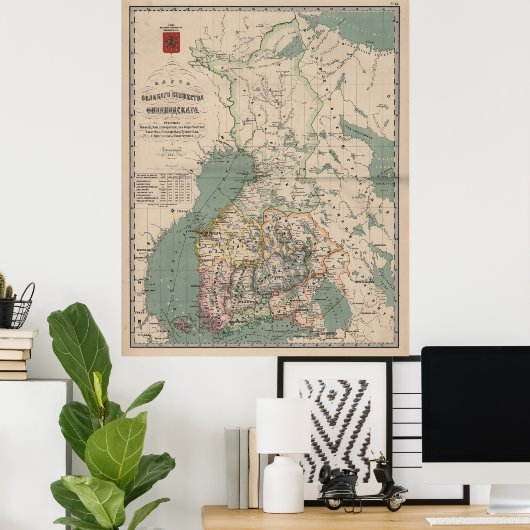  kaart van Finland (1860) Poster (Thuiskantoor)