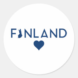 Kaart van Finland en Hart Wit Blauw Ronde Sticker