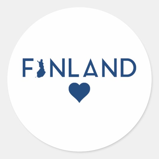 Kaart van Finland en Hart Wit Blauw Ronde Sticker (Voorkant)