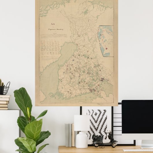 kaart van Finse en Finse familienamen (1900) Poster (Thuiskantoor)