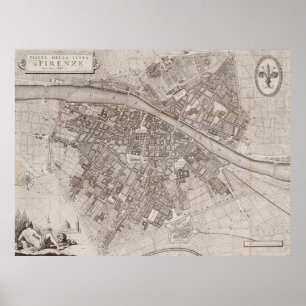  kaart van Firenze Florence Italië 1847 Poster