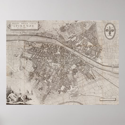  kaart van Firenze Florence Italië 1847 Poster (Voorkant)