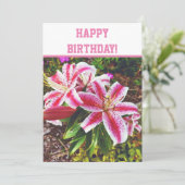 Kaart van Floral Birthday Pink Lilies (Staand voorkant)