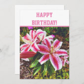 Kaart van Floral Birthday Pink Lilies (Voorkant / Achterkant)