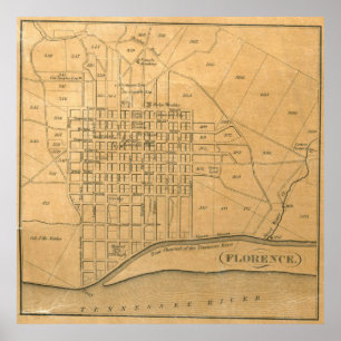 kaart van Florence Alabama (1840) Poster