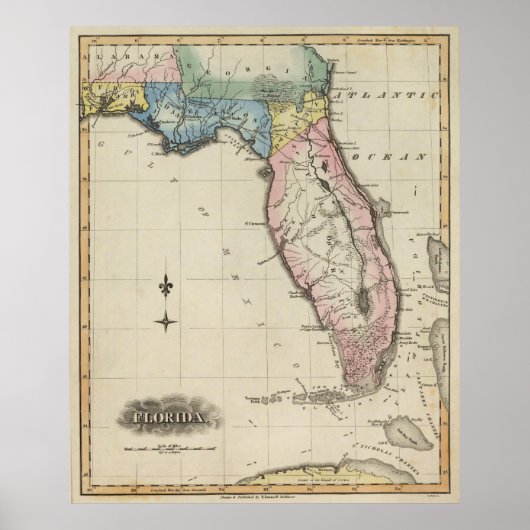  kaart van Florida (1823) Poster (Voorkant)