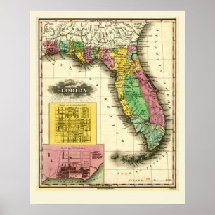 Kaart van Florida 1831 Poster