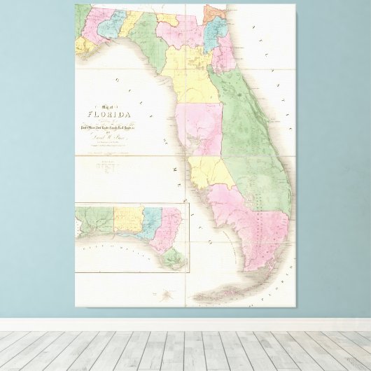 kaart van Florida (1839) Canvas Afdruk (Insitu (Houten vloer))