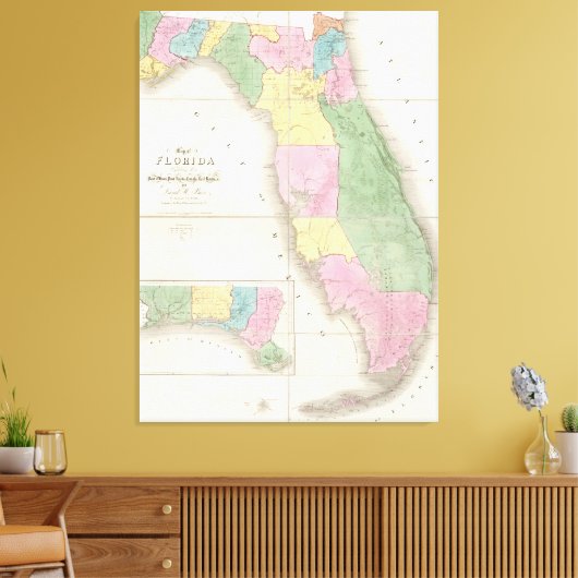  kaart van Florida (1839) Canvas Afdruk (Insitu (Woonkamer))