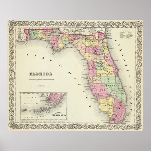  kaart van Florida (1856) Poster (Voorkant)