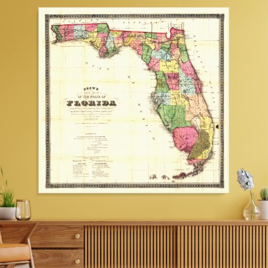 Kaart van Florida (1870) Canvas Afdruk (Insitu (Woonkamer))