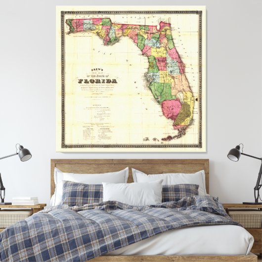 Kaart van Florida (1870) Canvas Afdruk (Insitu (Slaapkamer))