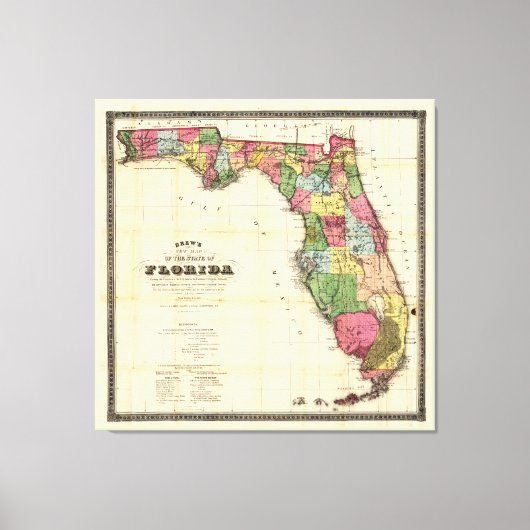 Kaart van Florida (1870) Canvas Afdruk (Voorkant)