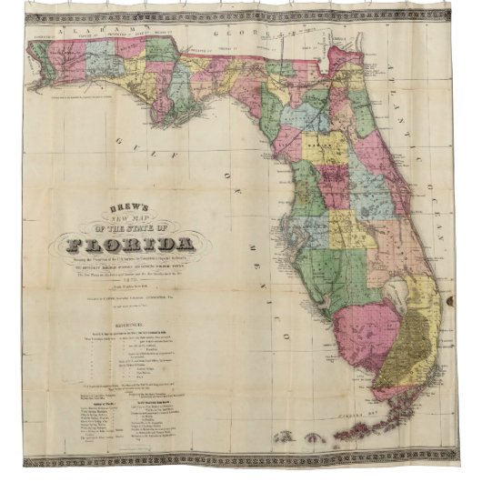  kaart van Florida (1870) Douchegordijn (Voorkant)