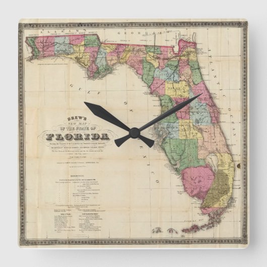  kaart van Florida (1870) Vierkante Klok (Voorkant)