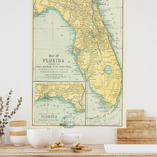  kaart van Florida (1891) Poster (Keuken)