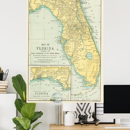  kaart van Florida (1891) Poster (Thuiskantoor)
