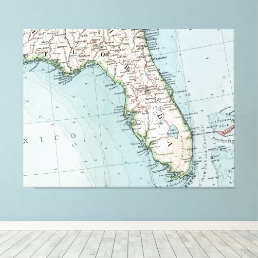  kaart van Florida (1900) Canvas Afdruk (Insitu (Houten vloer))