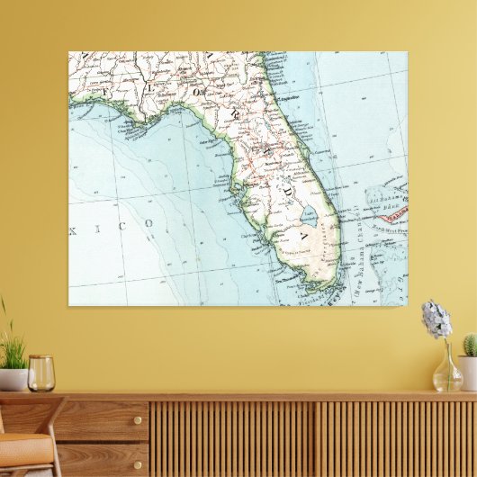 kaart van Florida (1900) Canvas Afdruk (Insitu (Woonkamer))