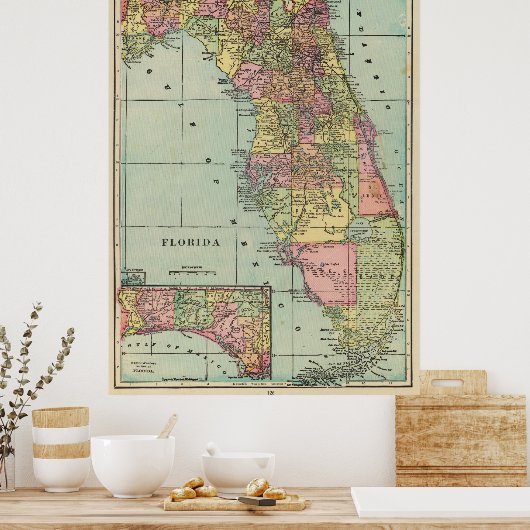  kaart van Florida (1909) Poster (Keuken)