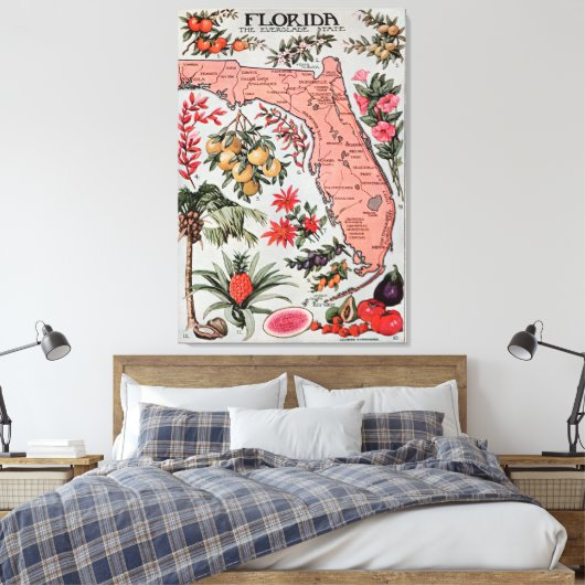  kaart van Florida (1917) Canvas Afdruk (Insitu (Slaapkamer))