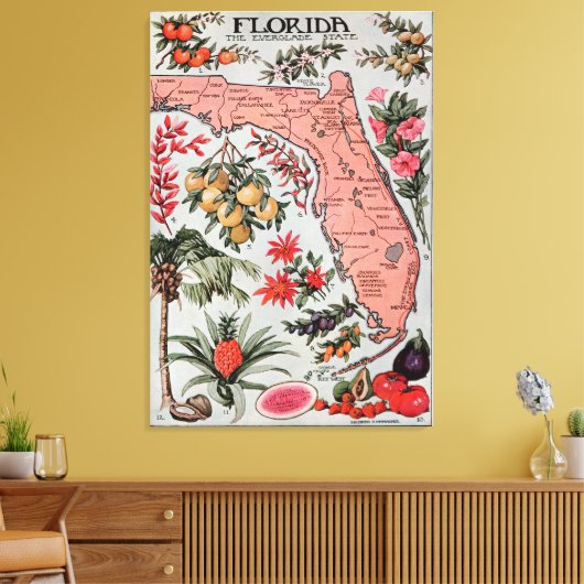 kaart van Florida (1917) Canvas Afdruk (Insitu (Woonkamer))