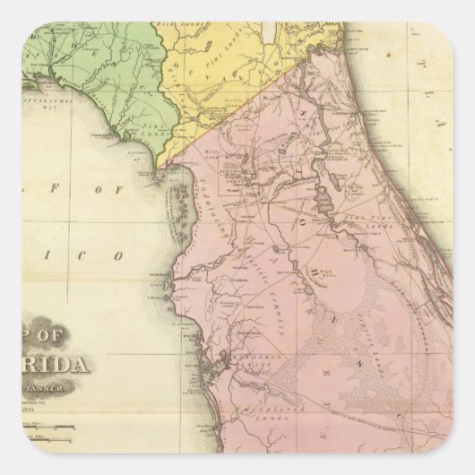 Kaart van Florida 2 Vierkante Sticker (Voorkant)