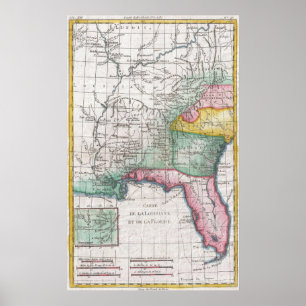  kaart van Florida, Georgia en The Carolinas Poster