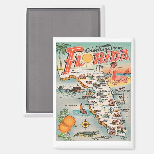  kaart van Florida Groeten uit Florida kaart Magneet (Voorkant / Achterkant)