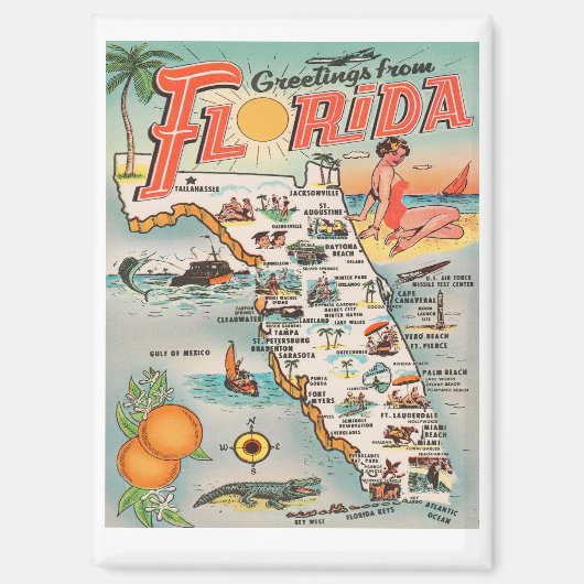  kaart van Florida Groeten uit Florida kaart Magneet (Voorkant)