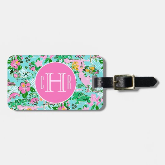 Kaart van Florida Preppy Palm Beach Pattern Monogr Bagagelabel (Voorkant horizontaal)