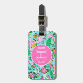 Kaart van Florida Preppy Palm Beach Pattern Monogr Bagagelabel (Voorkant verticaal)