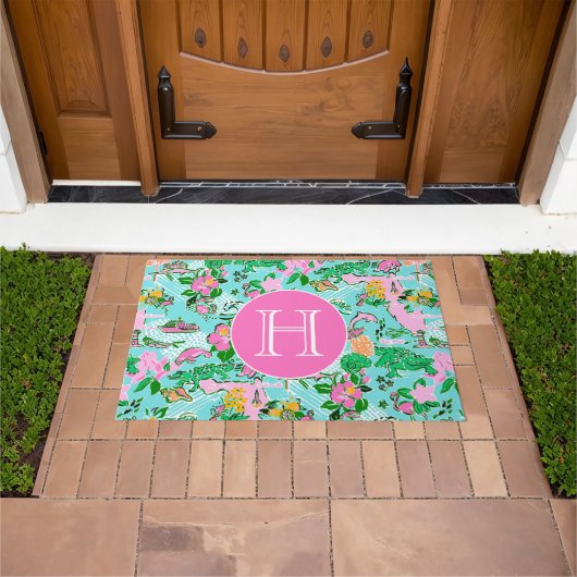 Kaart van Florida Preppy Palm Beach Pattern Monogr Deurmat (Buiten)