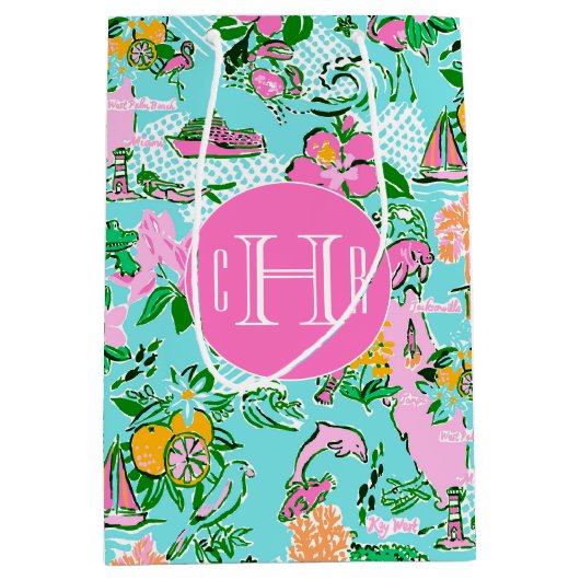 Kaart van Florida Preppy Palm Beach Pattern Monogr Medium Cadeauzakje (Voorkant)