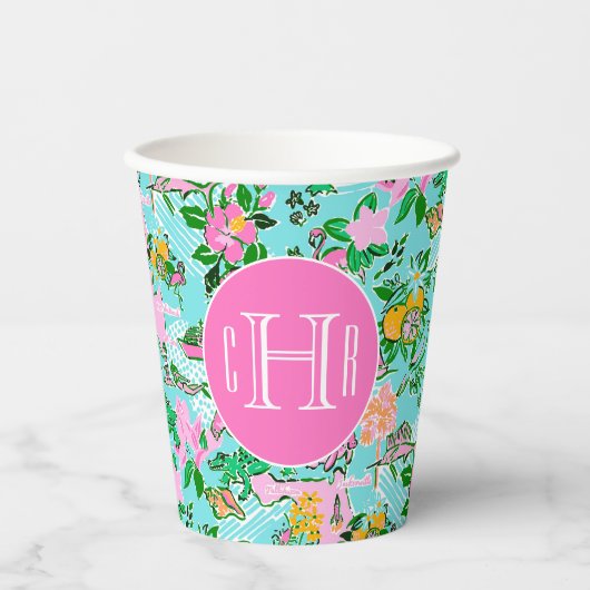 Kaart van Florida Preppy Palm Beach Pattern Monogr Papieren Bekers (Voorkant)