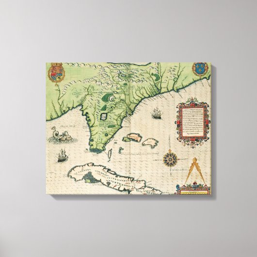 Kaart van Florida, uit 'Brevis Narratio' Canvas Afdruk (Voorkant)