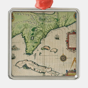 Kaart van Florida, uit 'Brevis Narratio' Metalen Ornament
