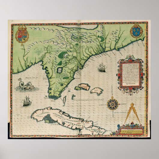 Kaart van Florida, uit 'Brevis Narratio' Poster (Voorkant)