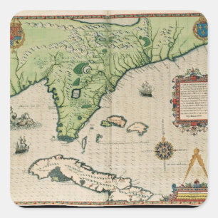 Kaart van Florida, uit 'Brevis Narratio' Vierkante Sticker