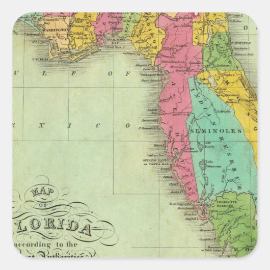 Kaart van Florida Vierkante Sticker (Voorkant)