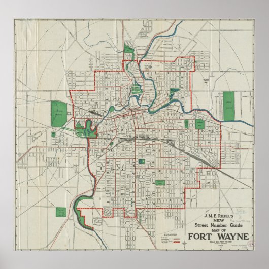  kaart van Fort Wayne Indiana (1919) Poster (Voorkant)