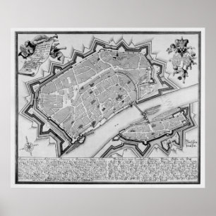  kaart van Frankfurt Duitsland (1738) Poster