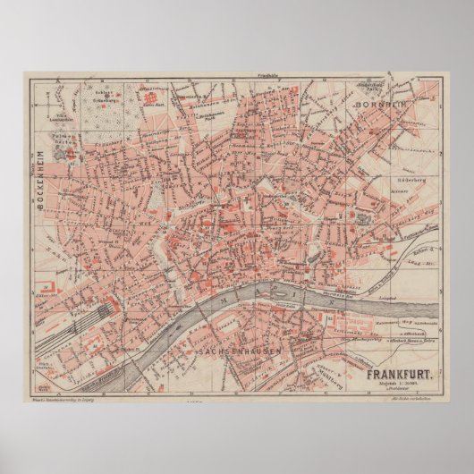  kaart van Frankfurt Duitsland (1900) Poster (Voorkant)