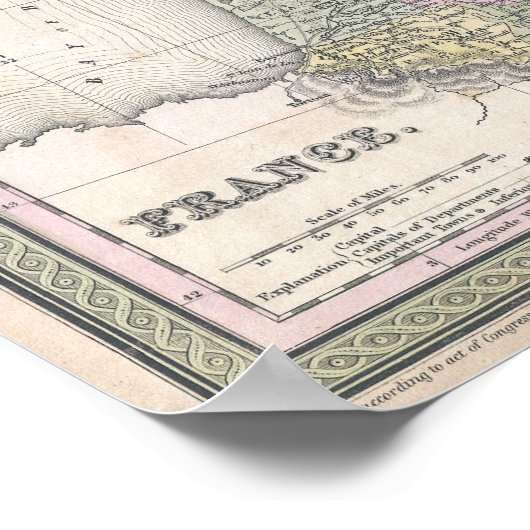  kaart van Frankrijk, 1853 Poster (Hoek)