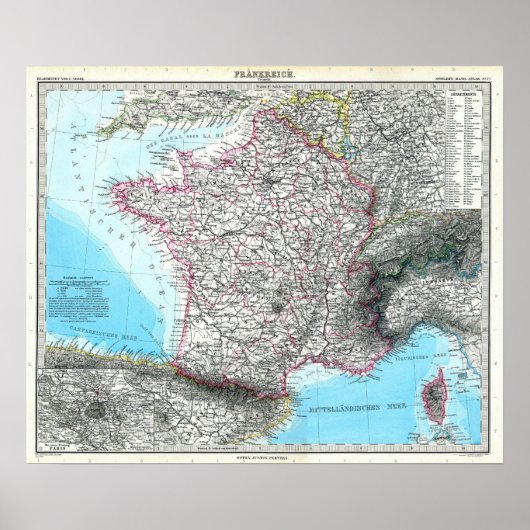 Kaart van Frankrijk 1891 Poster (Voorkant)