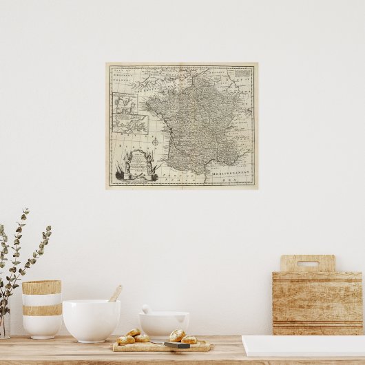 Kaart van Frankrijk 2 Poster (Keuken)