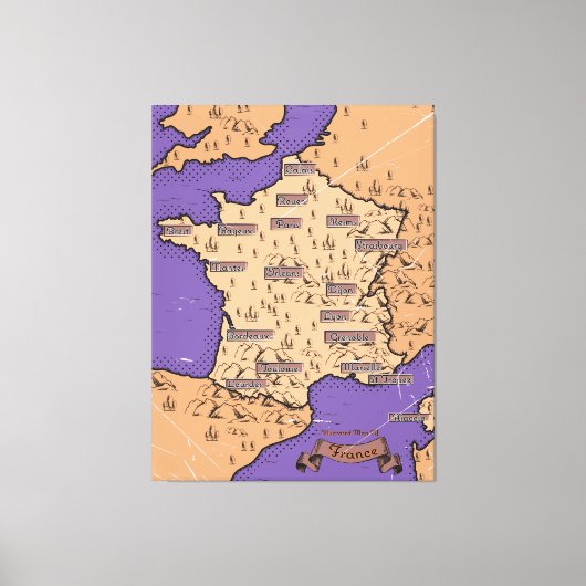 kaart van Frankrijk Canvas Afdruk (Voorkant)