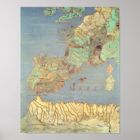 Kaart van Frankrijk, Spanje en Noordwest-Afrika Poster (Voorkant)