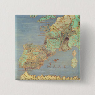 Kaart van Frankrijk, Spanje en Noordwest-Afrika Vierkante Button 5,1 Cm