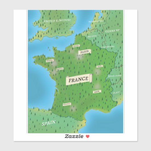 kaart van Frankrijk Sticker (Vel)